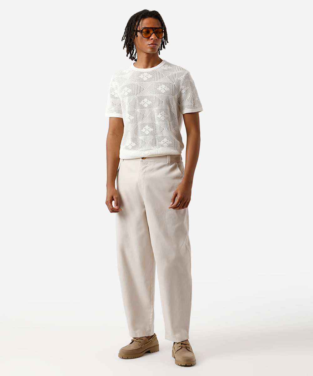 camiseta masculina de tricot floral off white