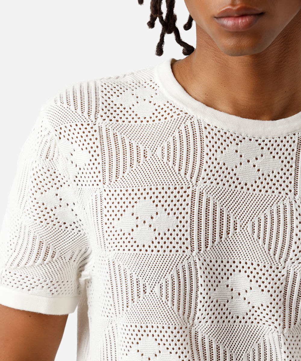 camiseta masculina de tricot floral off white