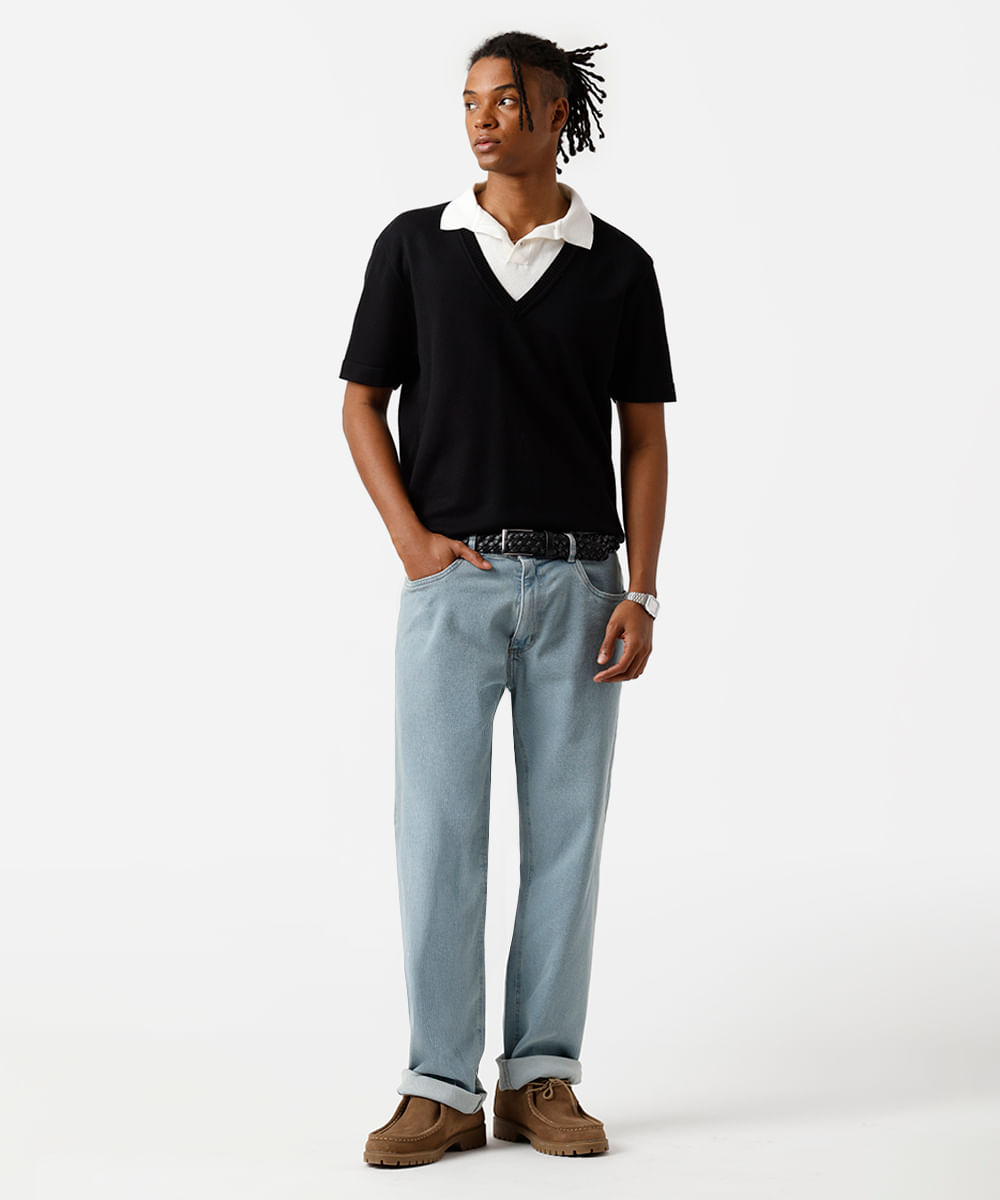 calça reta masculina jeans azul