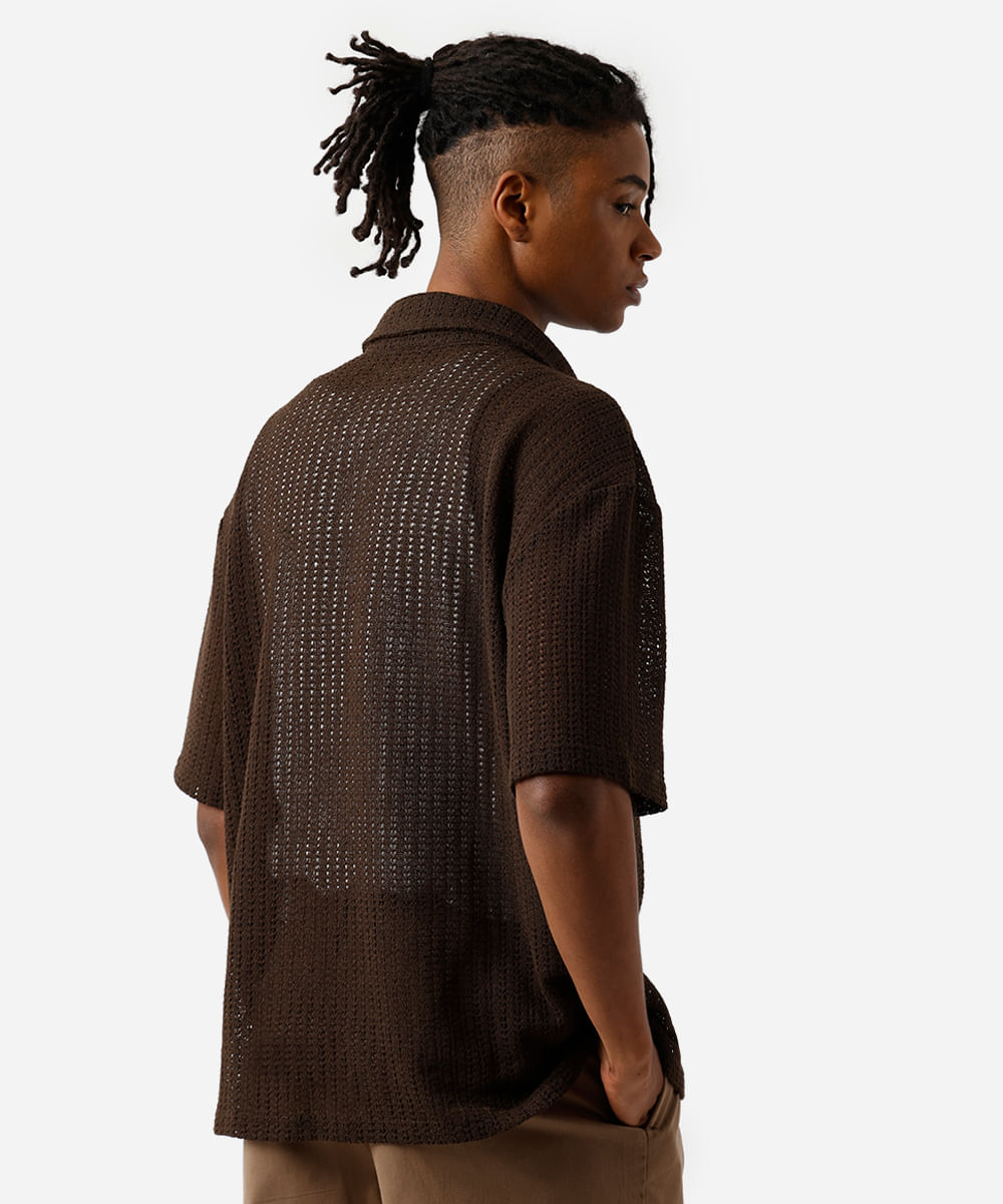 camisa box masculina de tricot texturizada marrom