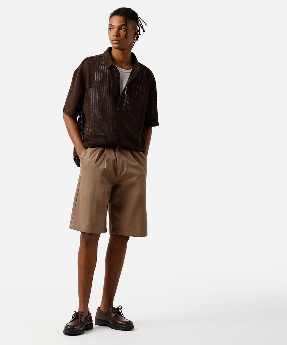 camisa box masculina de tricot texturizada marrom