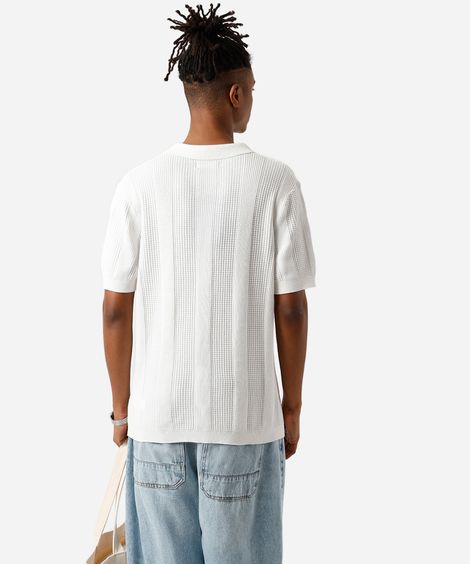 polo masculina de tricot texturizada off white