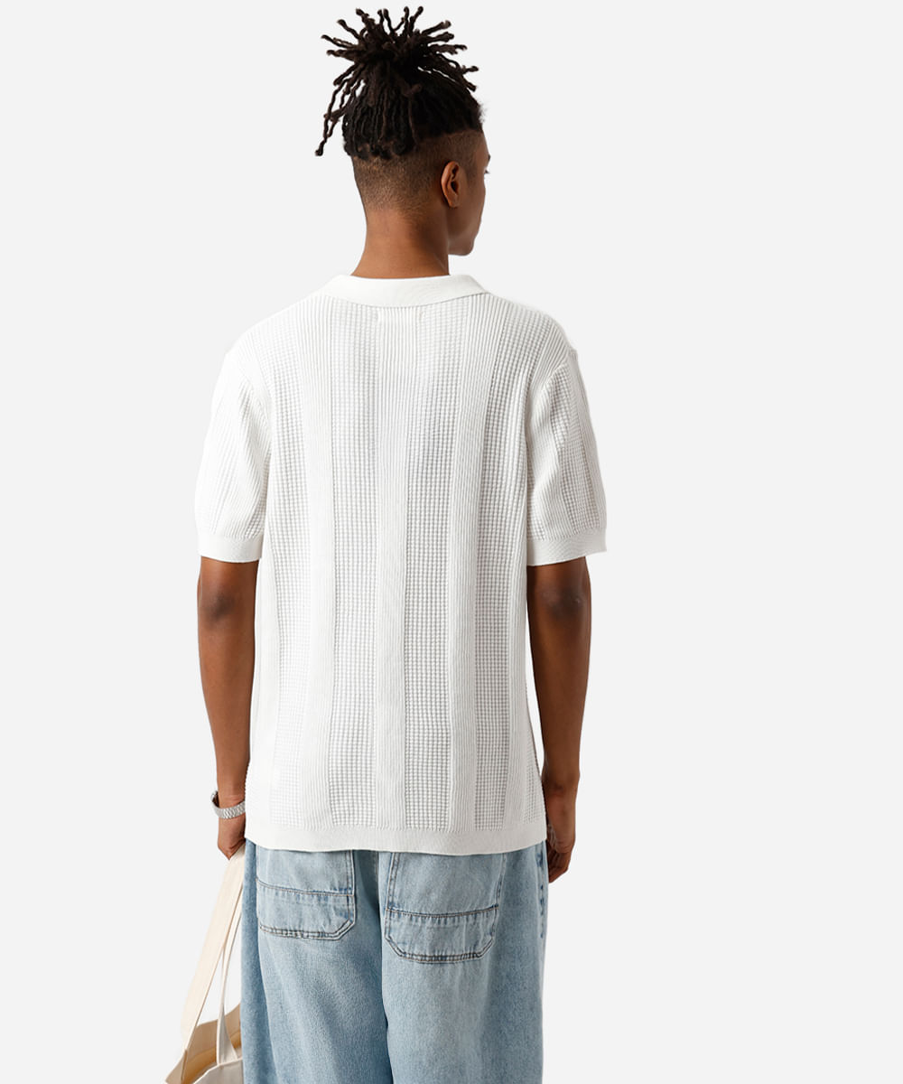 polo masculina de tricot texturizada off white