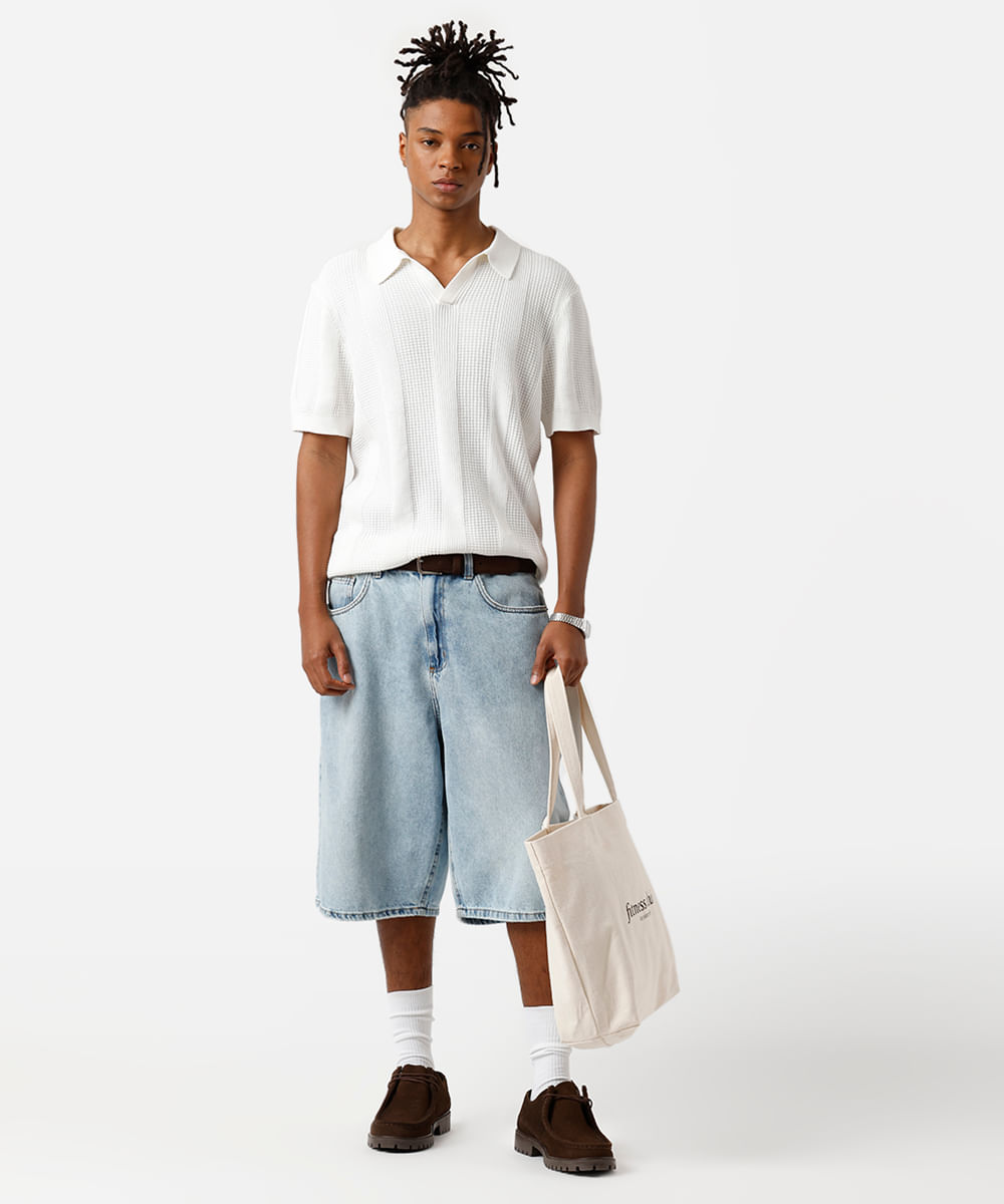 polo masculina de tricot texturizada off white