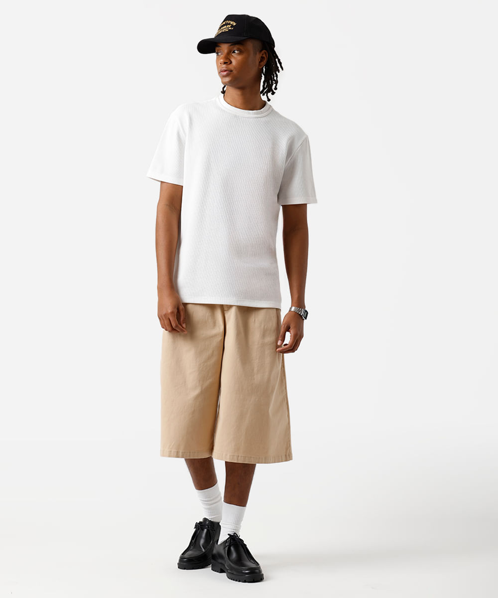 camiseta básica masculina com algodão texturizada branca