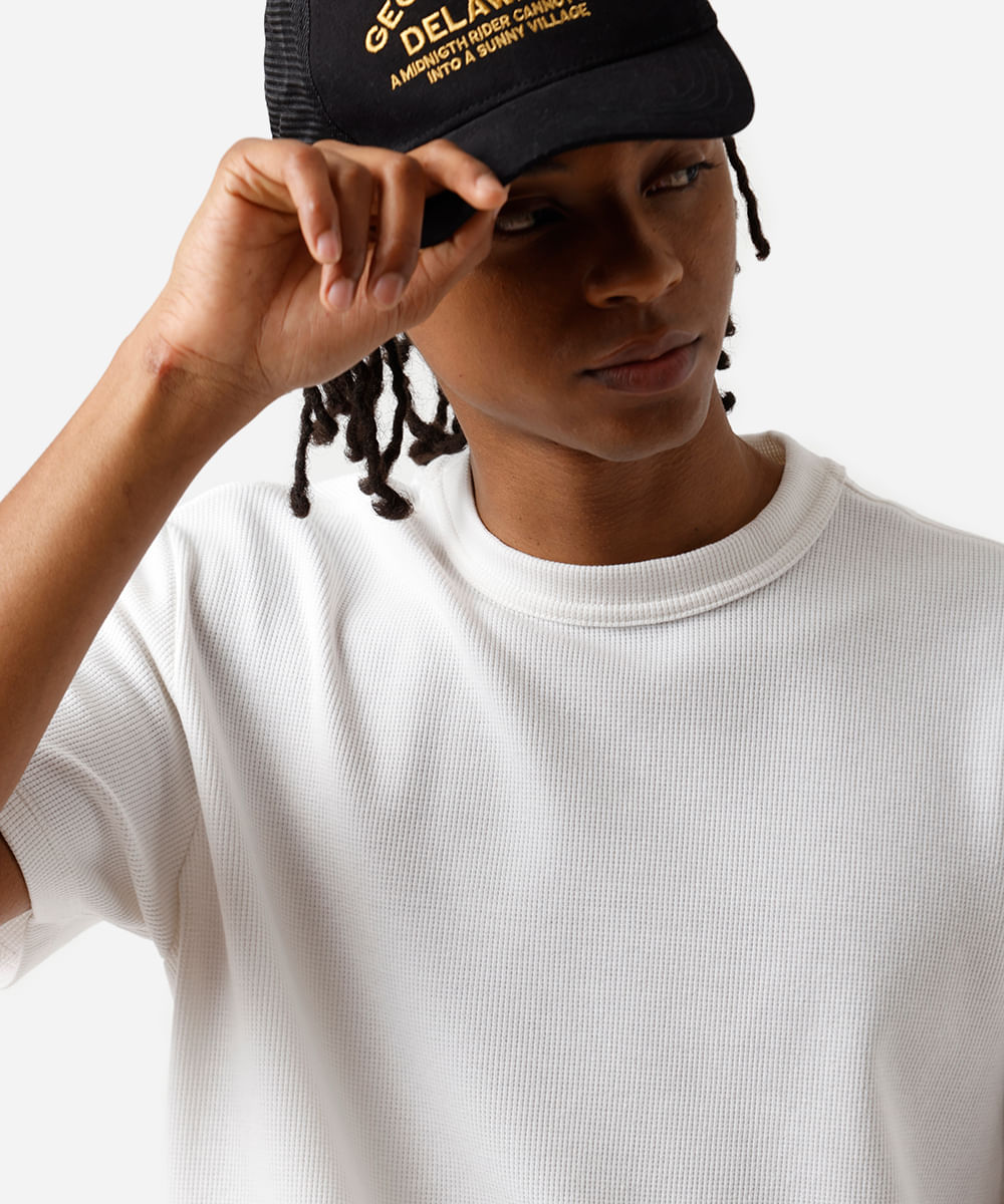 camiseta básica masculina com algodão texturizada branca