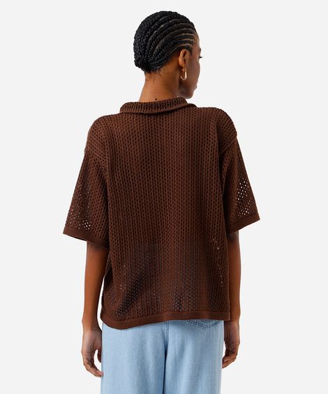 polo oversized feminina de tricot marrom