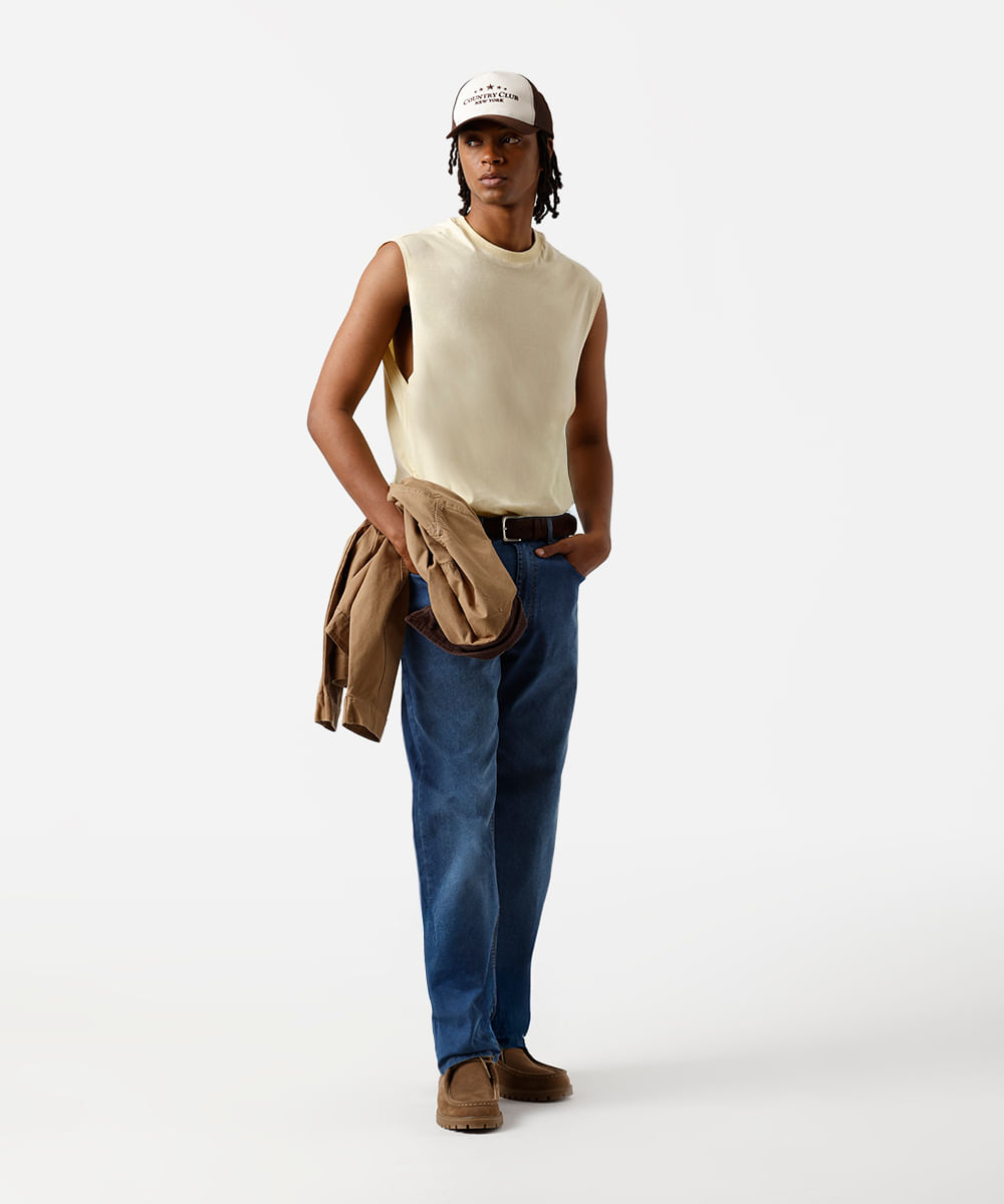 regata machão masculina básica comfort de algodão amarela