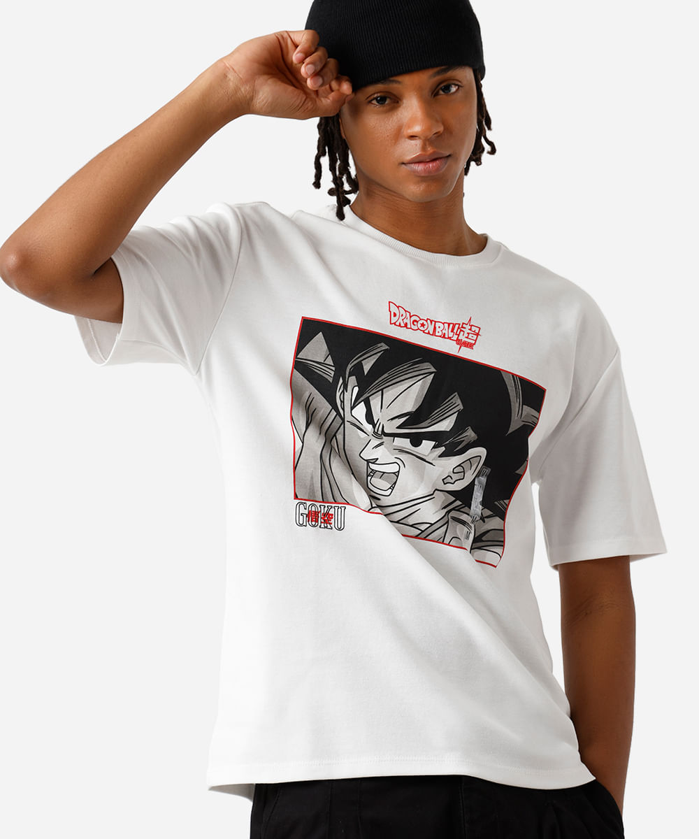 camiseta masculina com algodão dragon ball z off white