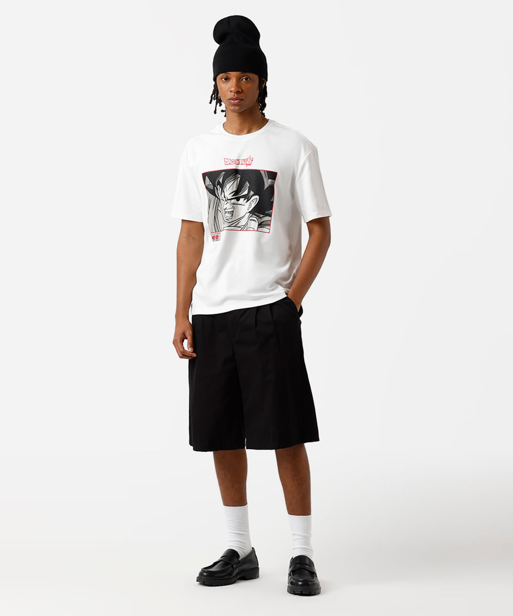 camiseta masculina com algodão dragon ball z off white