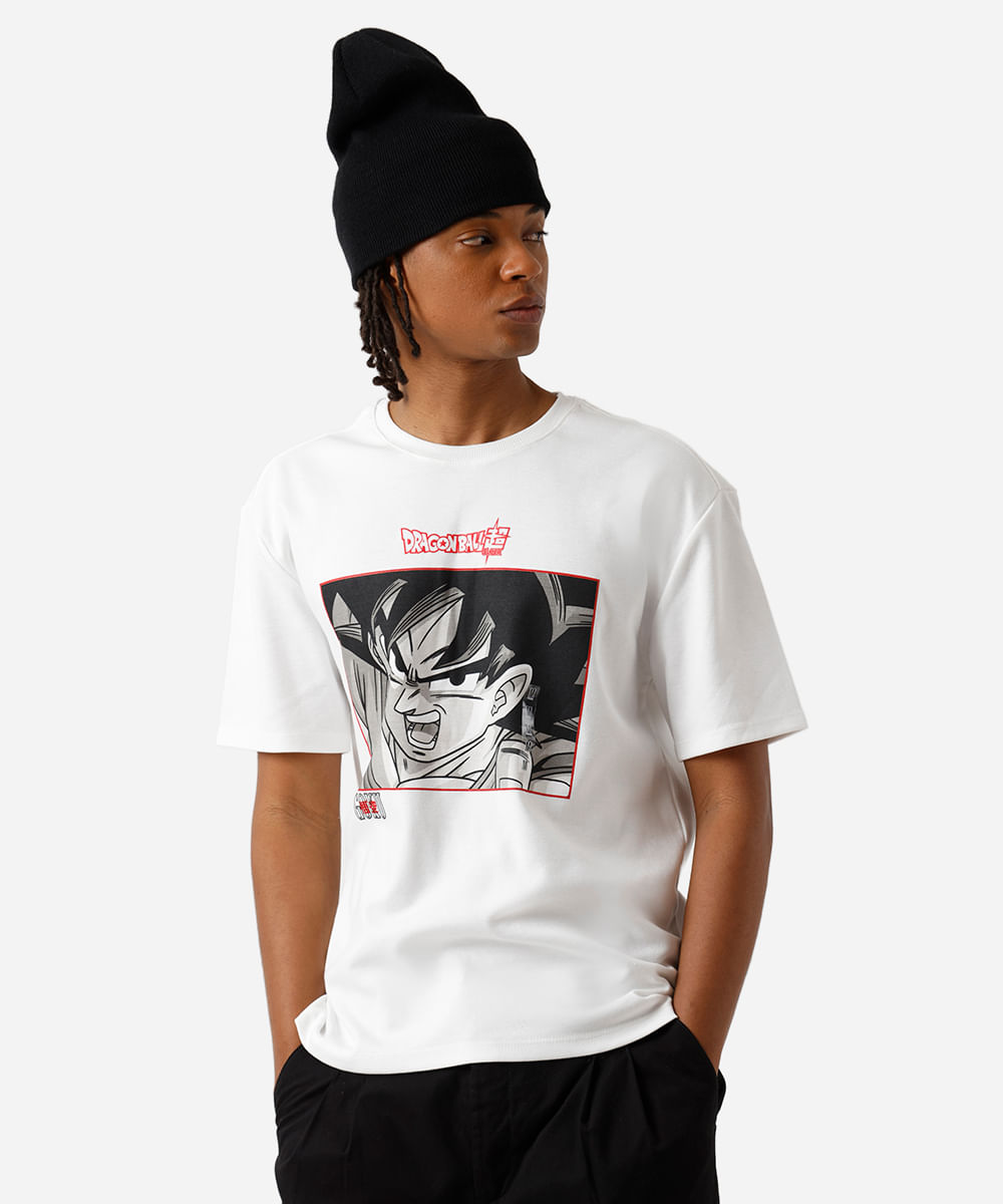 camiseta masculina com algodão dragon ball z off white