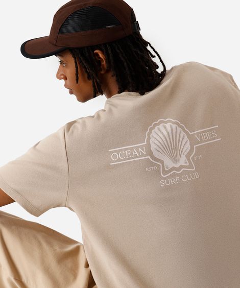 camiseta masculina de algodão estampada bege
