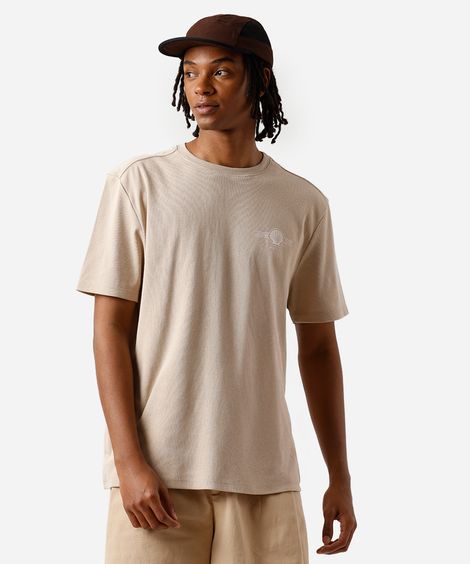camiseta masculina de algodão estampada bege