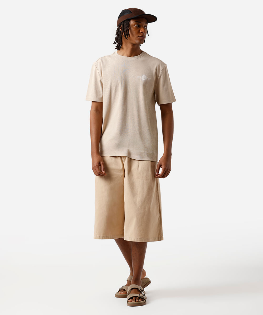 camiseta masculina de algodão estampada bege