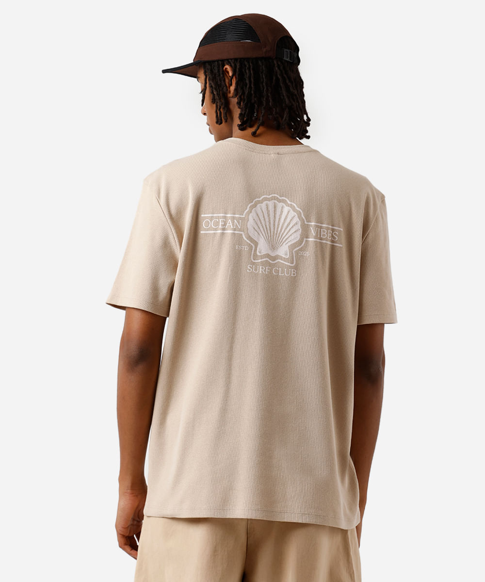 camiseta masculina de algodão estampada bege