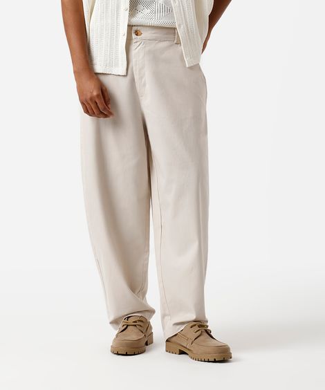 calça barrel chino masculina de sarja bege