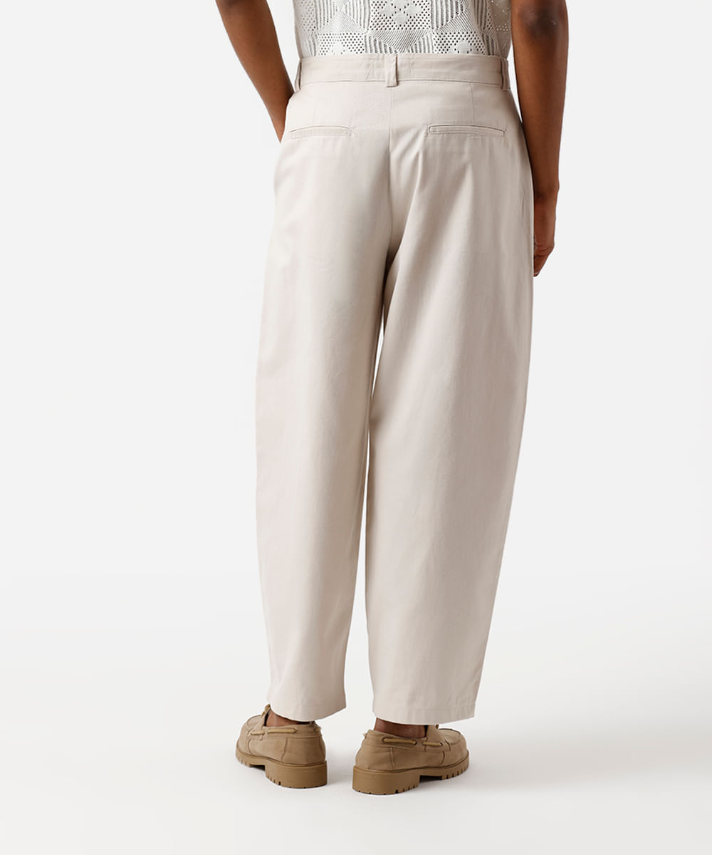 calça barrel chino masculina de sarja bege