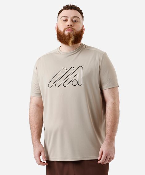 camiseta masculina esportiva com logo plus size bege