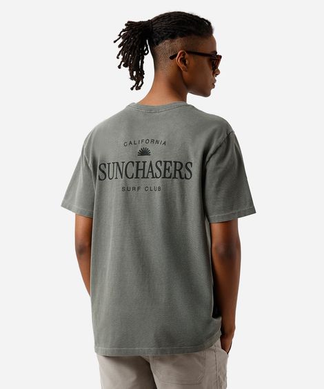 camiseta masculina de algodão estonada estampada verde