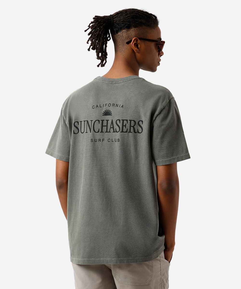 camiseta masculina de algodão estonada estampada verde