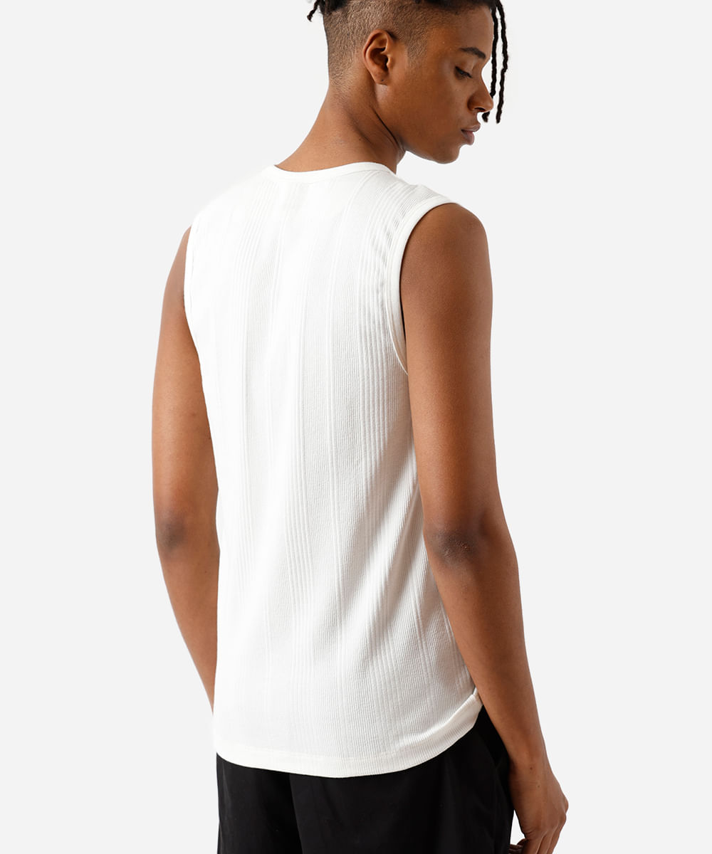 regata masculina com algodão canelada off white