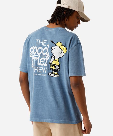 camiseta masculina de algodão estonada snoopy azul