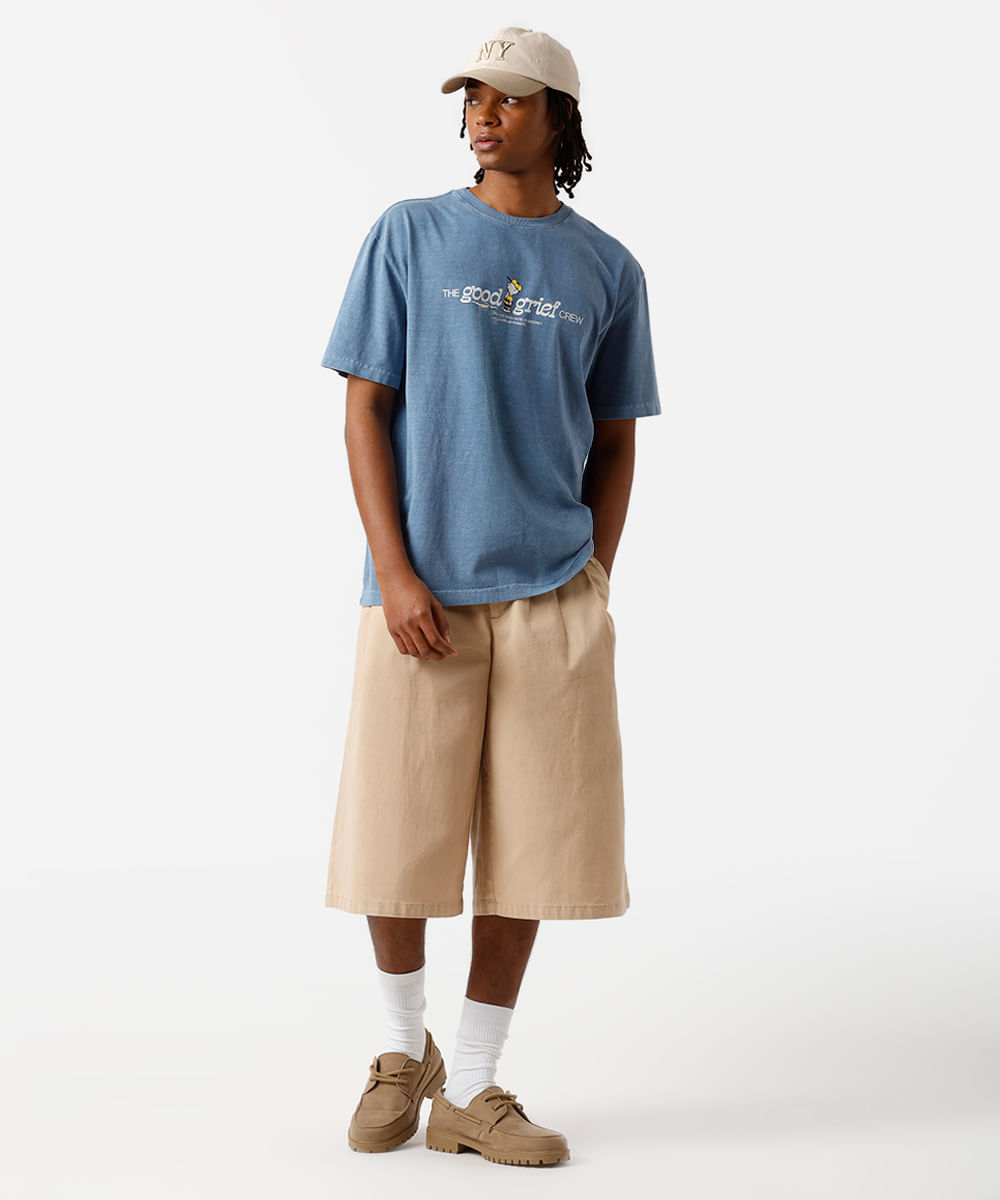 camiseta masculina de algodão estonada snoopy azul