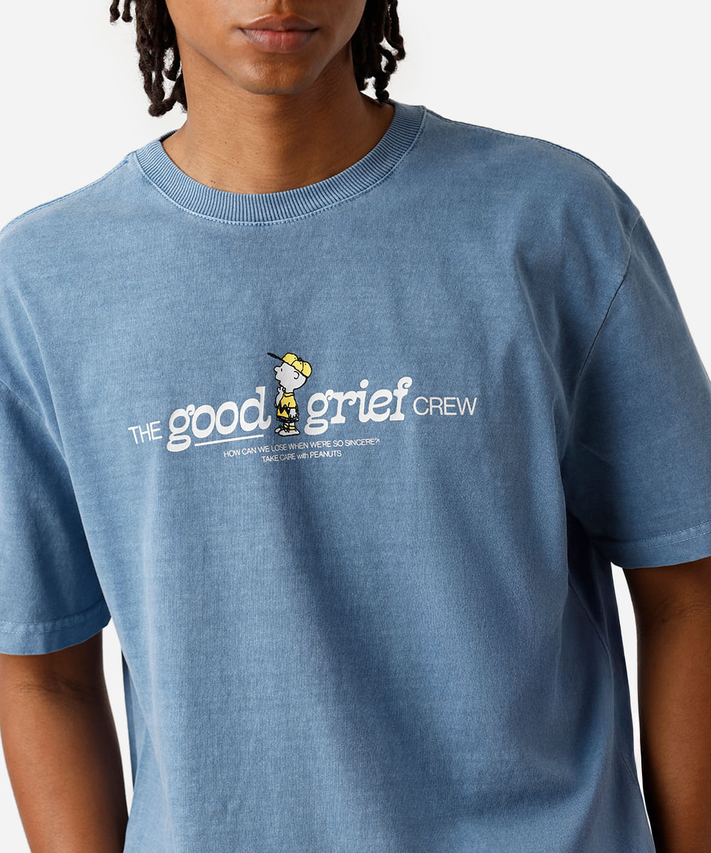 camiseta masculina de algodão estonada snoopy azul