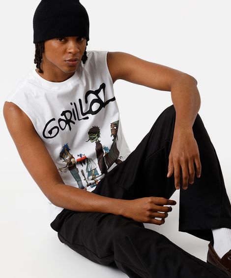 regata machão masculina de algodão gorillaz off white