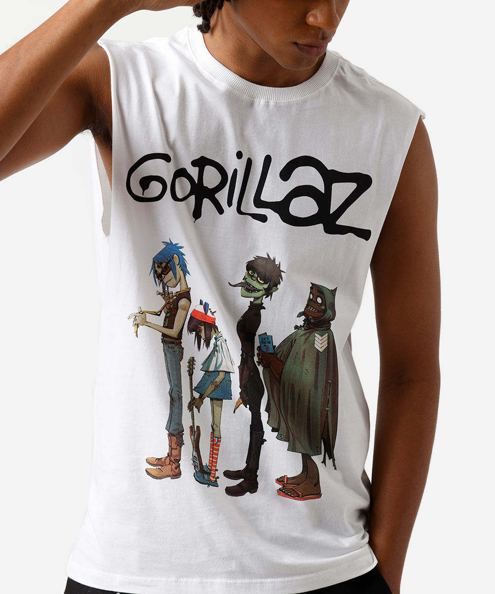 regata machão masculina de algodão gorillaz off white