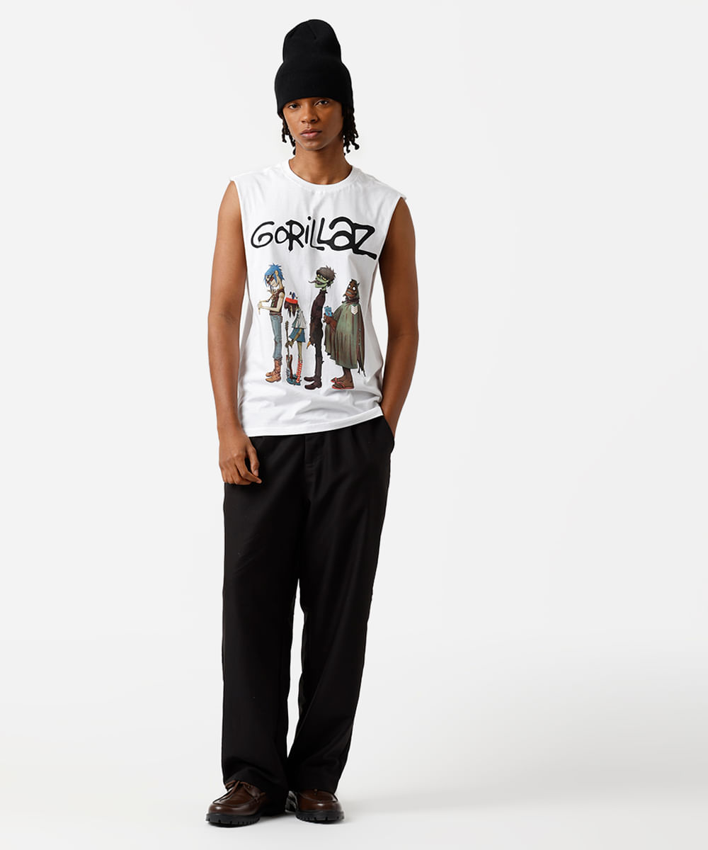 regata machão masculina de algodão gorillaz off white