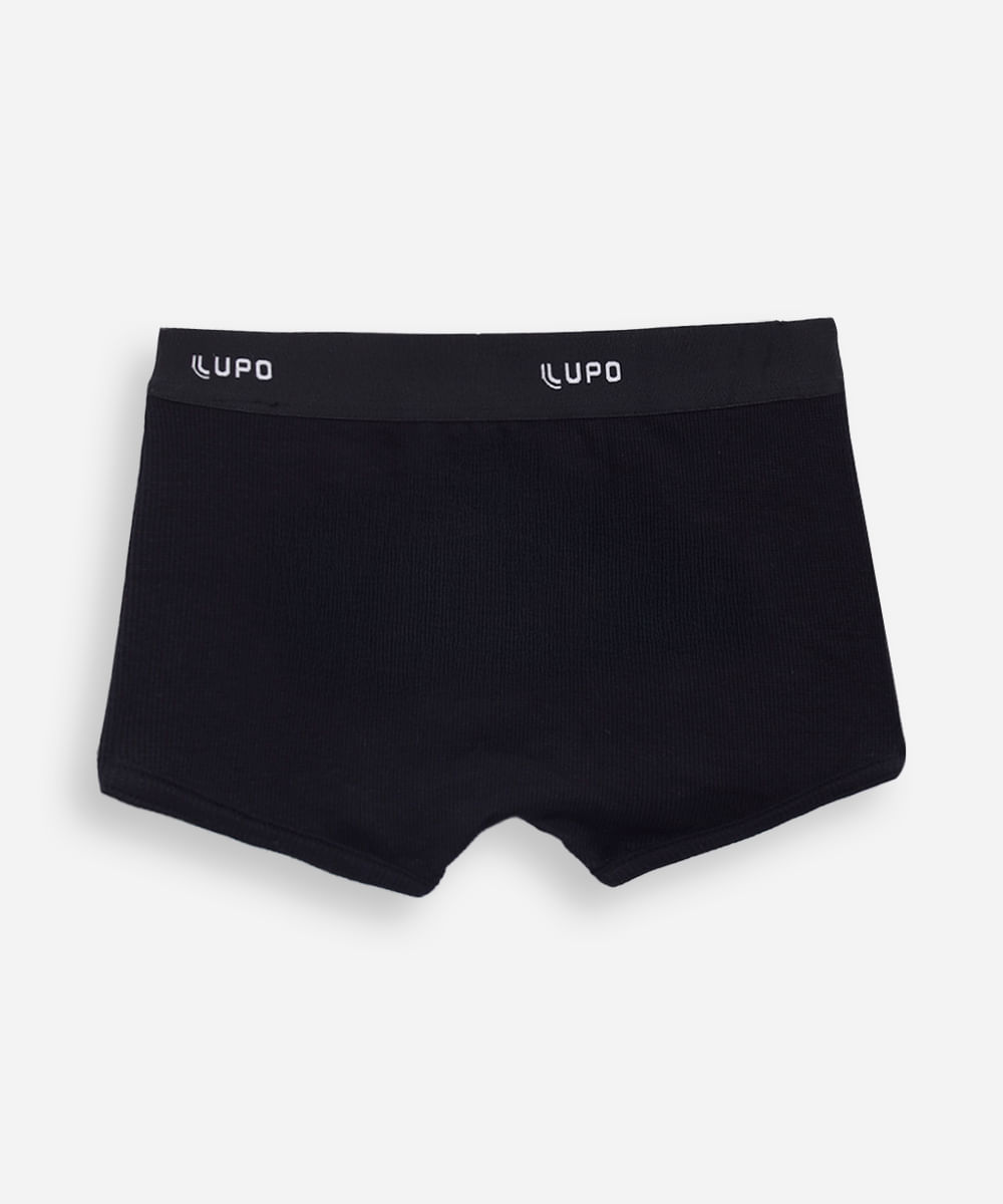 cueca boxer infantil de algodão canelada lupo preta