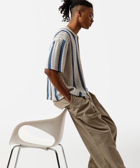 camisa masculina de tricot listrada azul