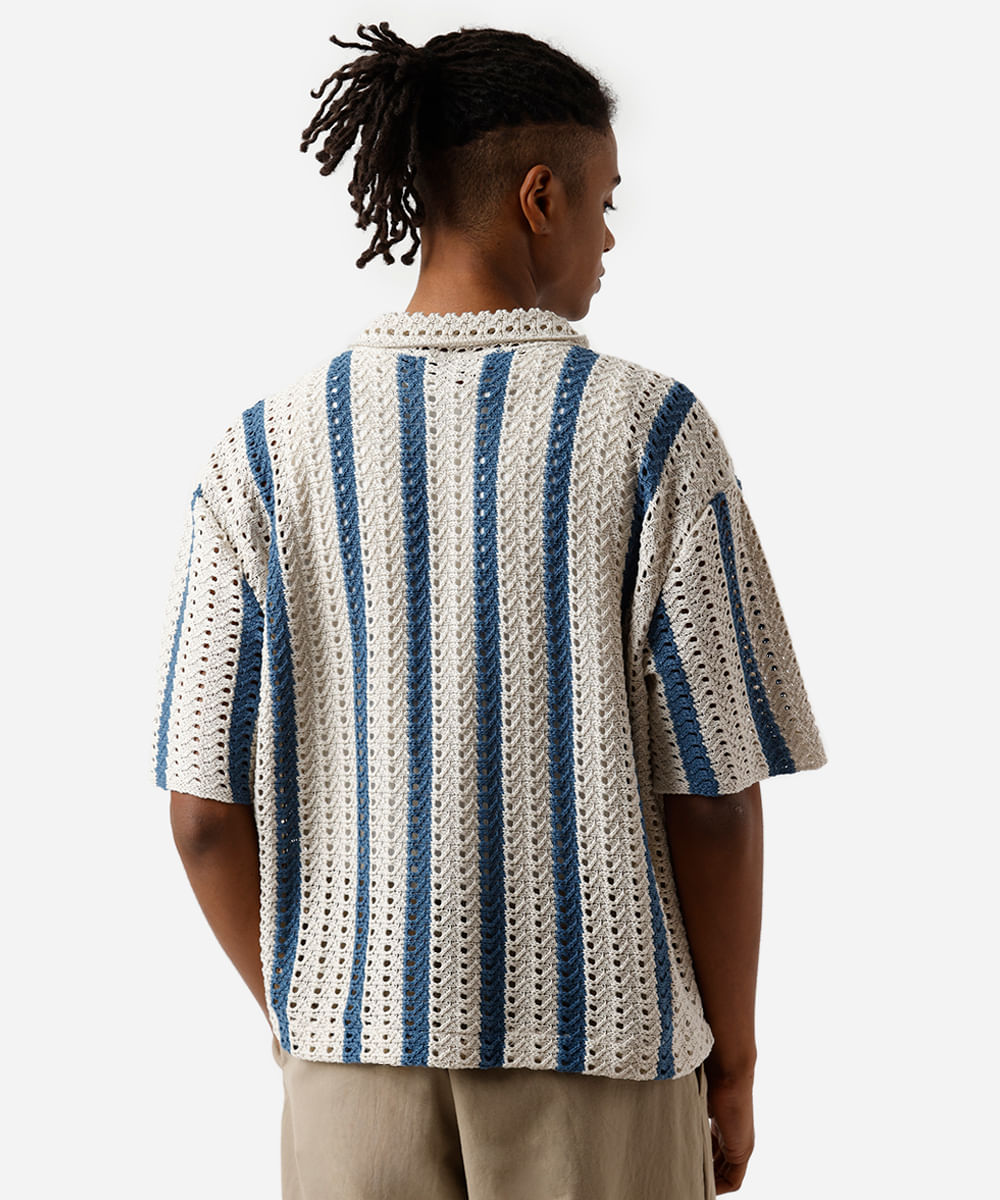 camisa masculina de tricot listrada azul