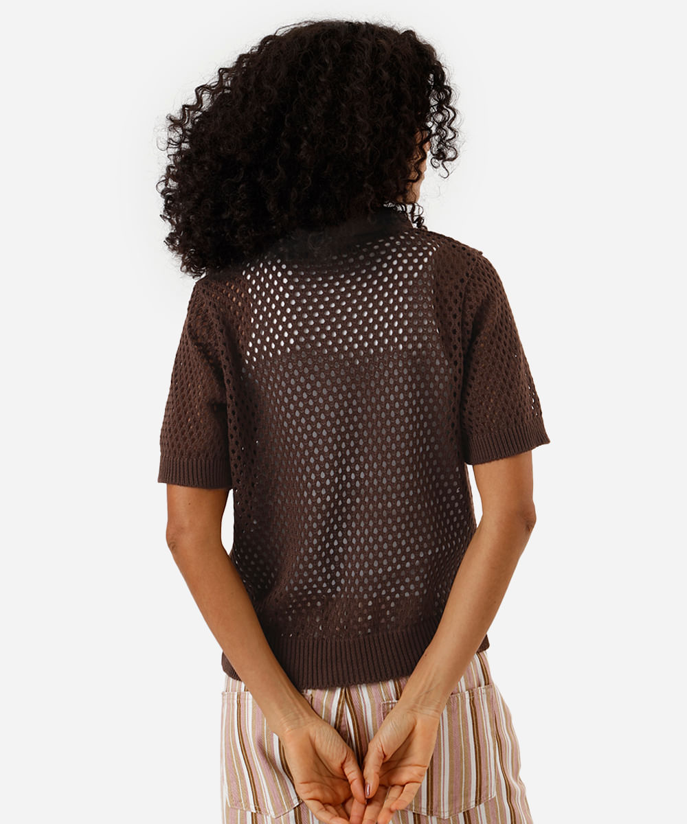 camisa feminina de tricot manga curta marrom