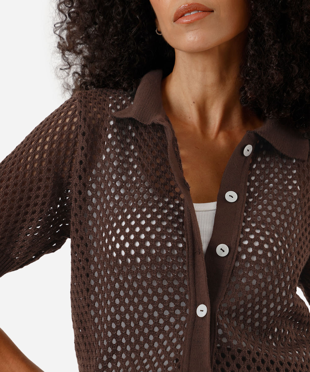 camisa feminina de tricot manga curta marrom