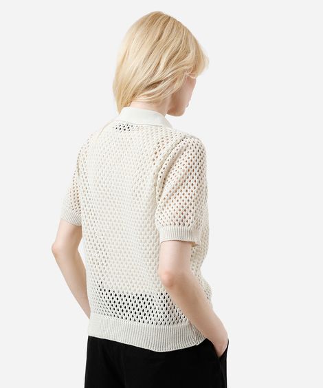 camisa feminina de tricot manga curta bege