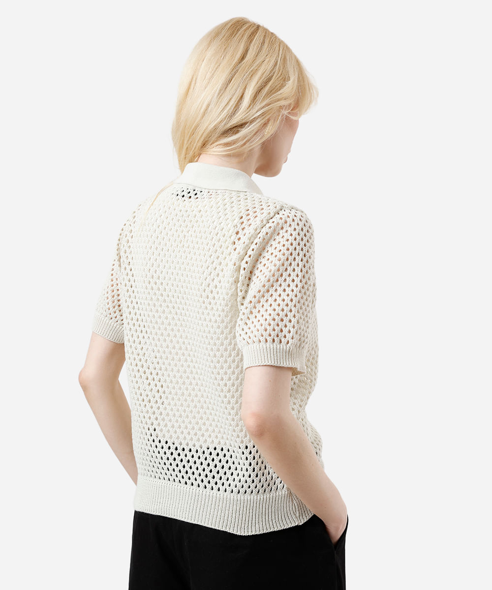 camisa feminina de tricot manga curta bege
