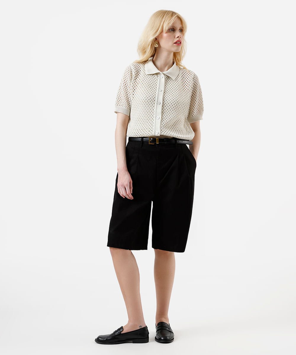 camisa feminina de tricot manga curta bege