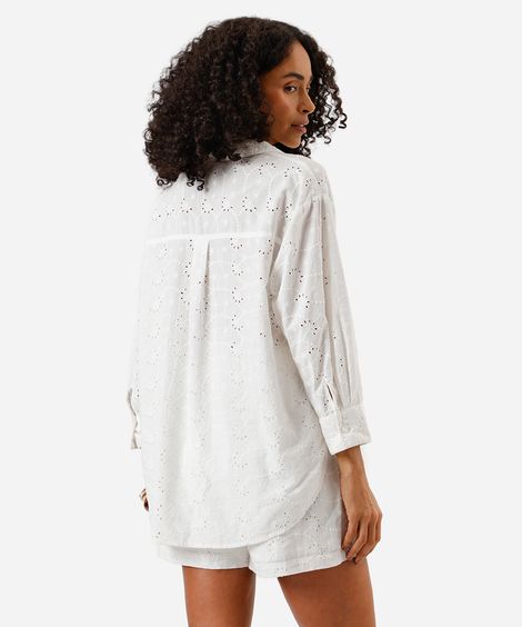 camisa feminina de laise manga longa off white