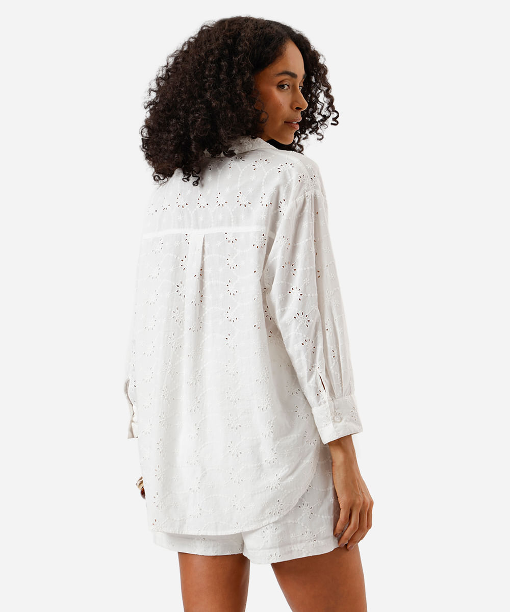 camisa feminina de laise manga longa off white