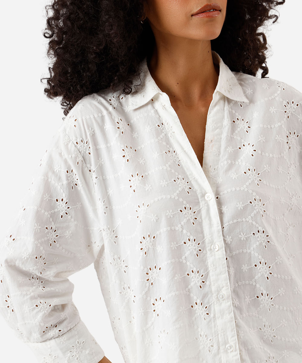 camisa feminina de laise manga longa off white