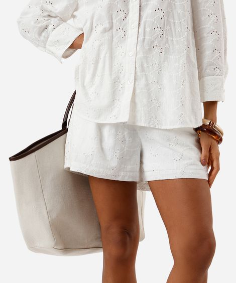 short feminino de laise cós elástico off white