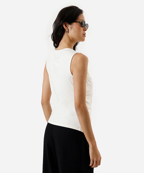 blusa feminina decote canoa franzida off white