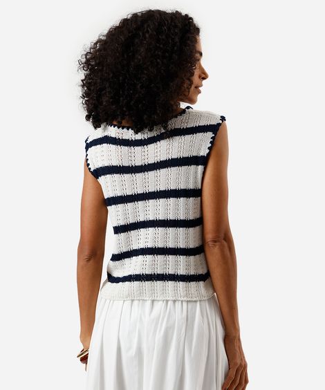 blusa feminina de tricot com laços listrada off white