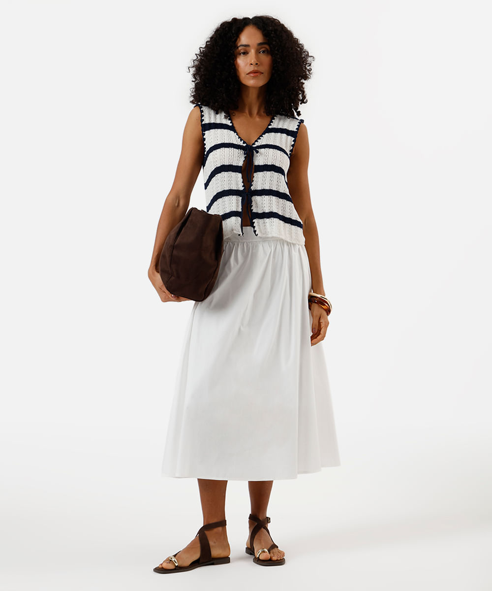 blusa feminina de tricot com laços listrada off white