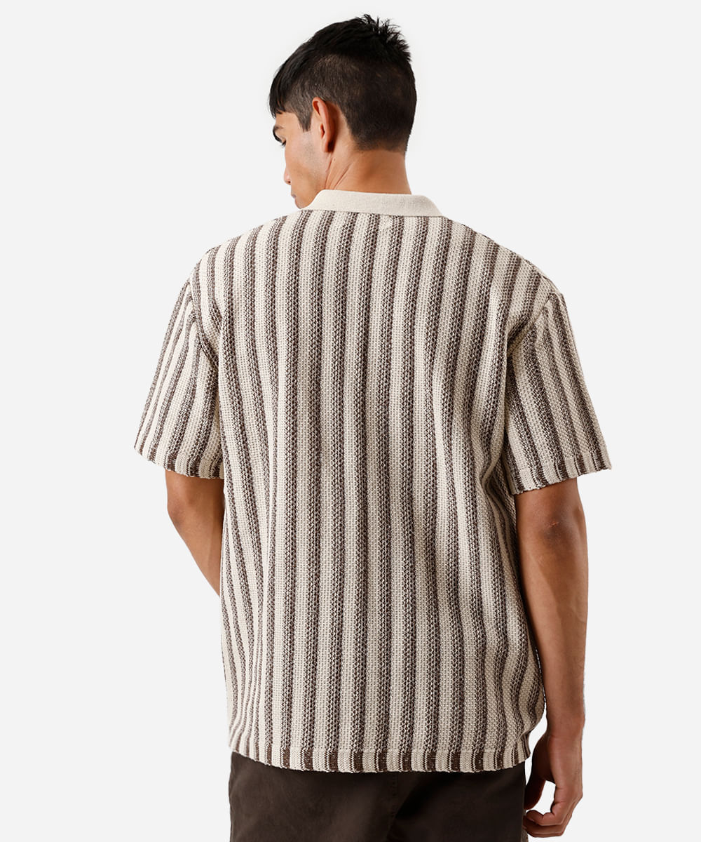 camisa masculina de tricot manga curta listrada marrom