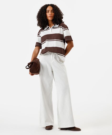 calça estilo pijama feminina de algodão cós elástico off white