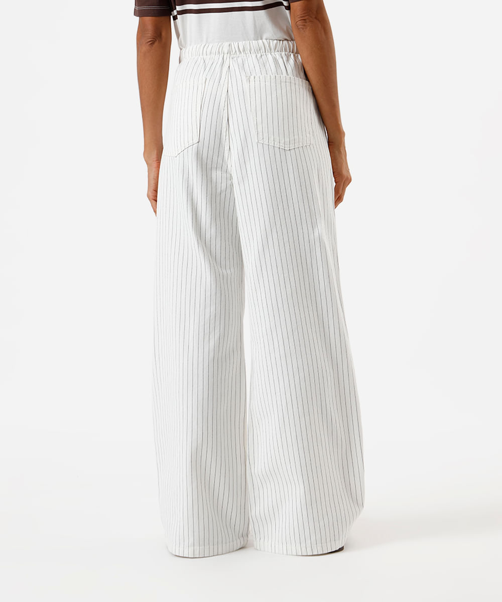 calça estilo pijama feminina de algodão cós elástico off white
