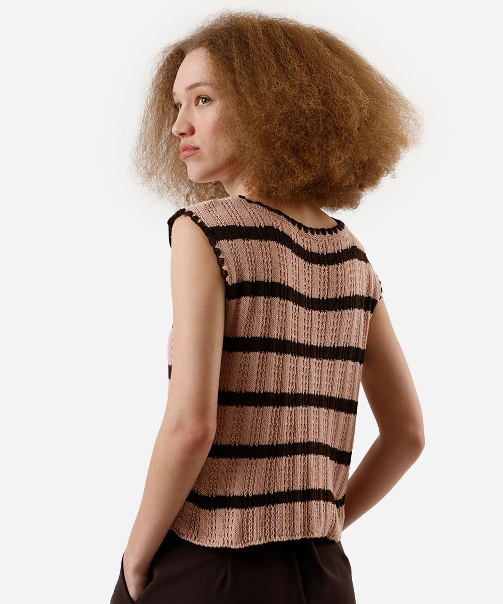 blusa feminina de tricot com laços listrada rosa